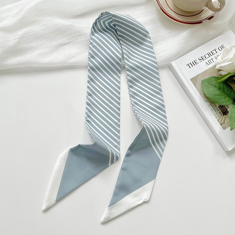 Pañuelo de seda pequeño delgado y largo para mujer, primavera y verano, versión coreana de todo fósforo, rayas negras, bolsa de atar para el cabello, bufanda decorativa, cinta para el cabello, serpentina
