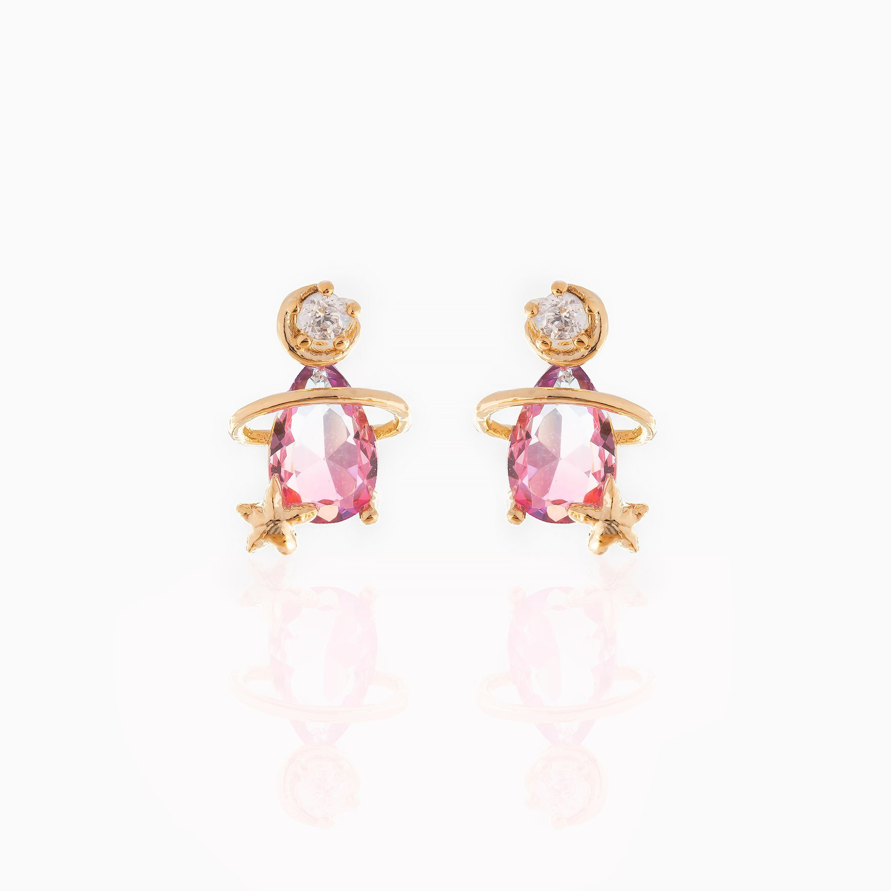 Water Drop Zircon Stud Earrings 18K Real Gold Non-Fading Star Moon ear studs