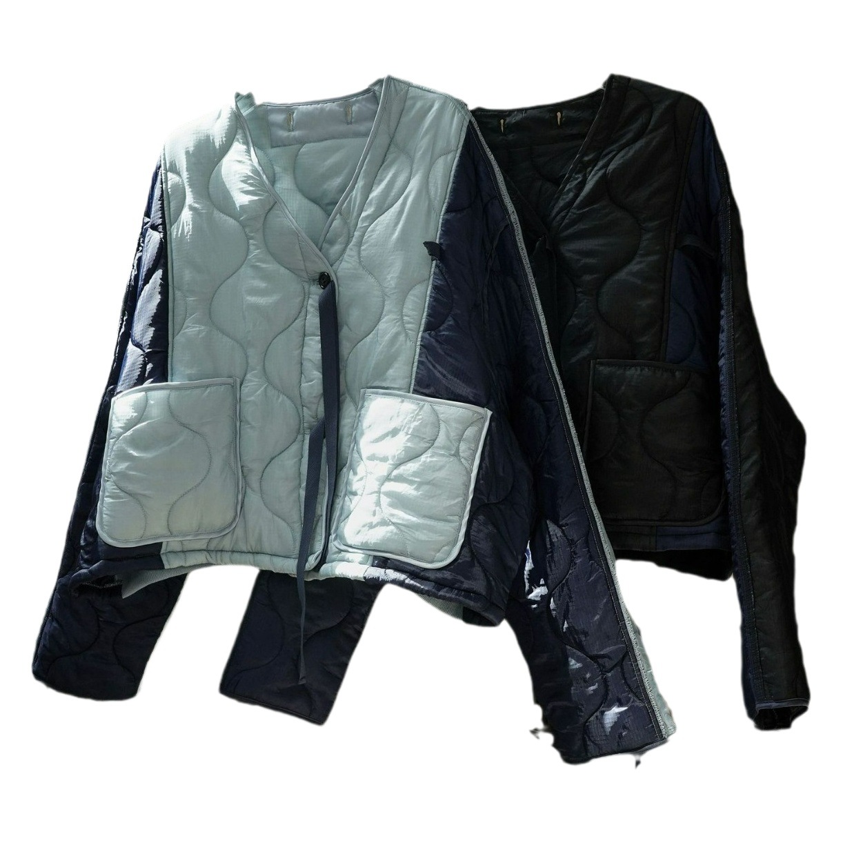 盧浮冬の新型日系街頭風菱格防寒保温郭形綿服のゆったりとした柔らかい肌のコート女性