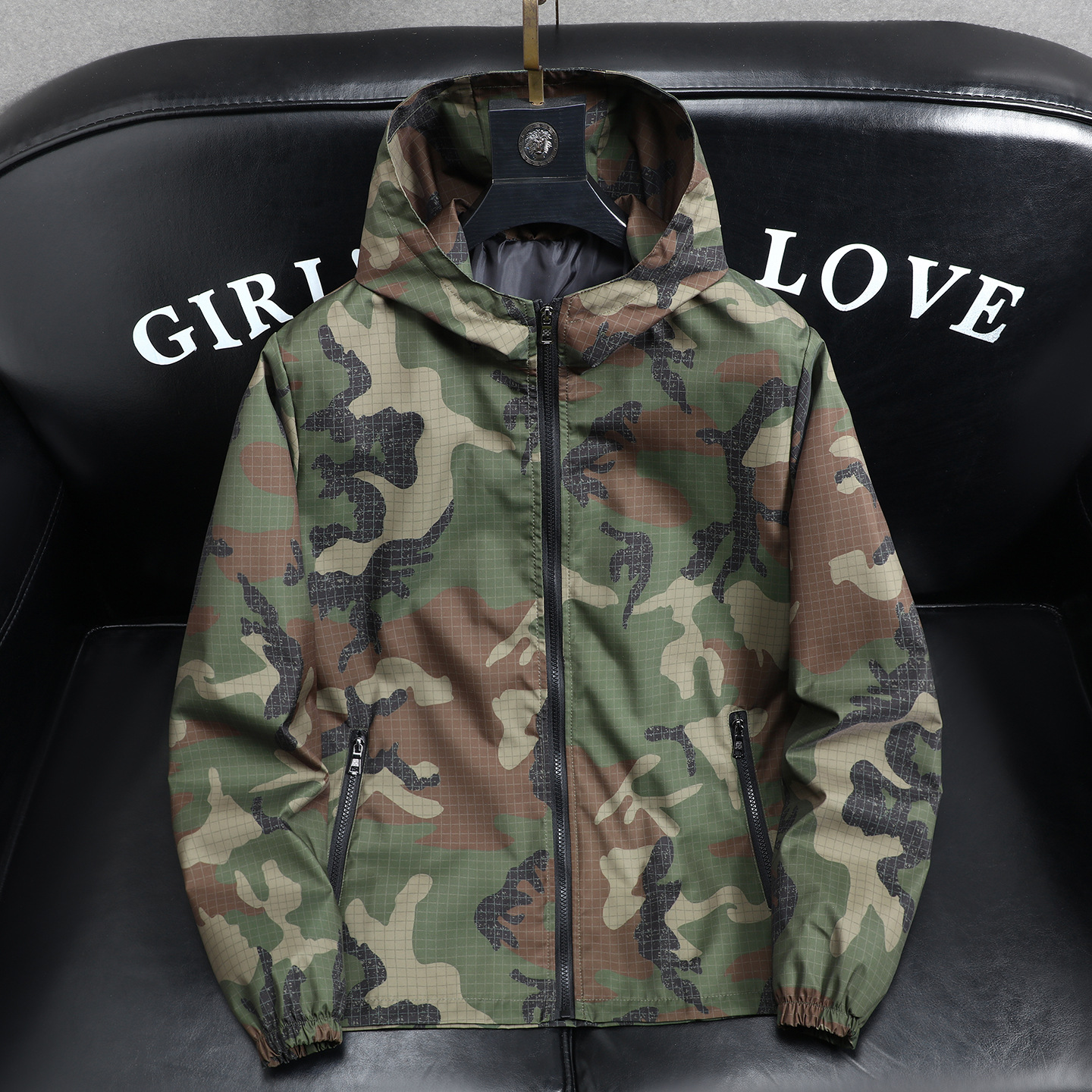 Giacca leggera di lusso da uomo, casual, primaverile, con cappuccio, vestibilità ampia, top alla moda in nero/grigio, maniche lunghe, lavabile in lavatrice, in poliestere._voghion.com