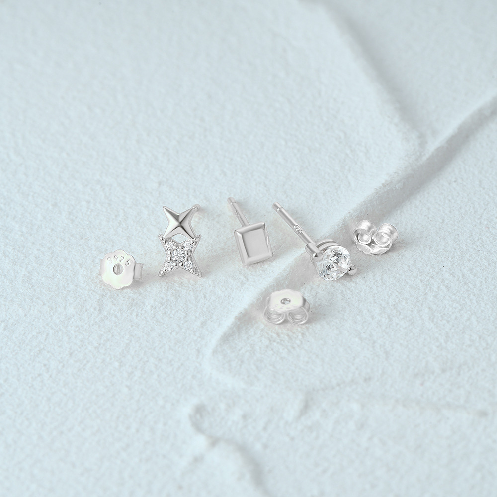 3g Weight Ear Studs Classification 1 Set Quantity Daily Occasion 925 Sterling Silver Material Star, Butterfly Pattern Women's Gender Plating Design Simple Style Style 1 Set 925 Sterling Silver Star Butterfly Ear Studs 77