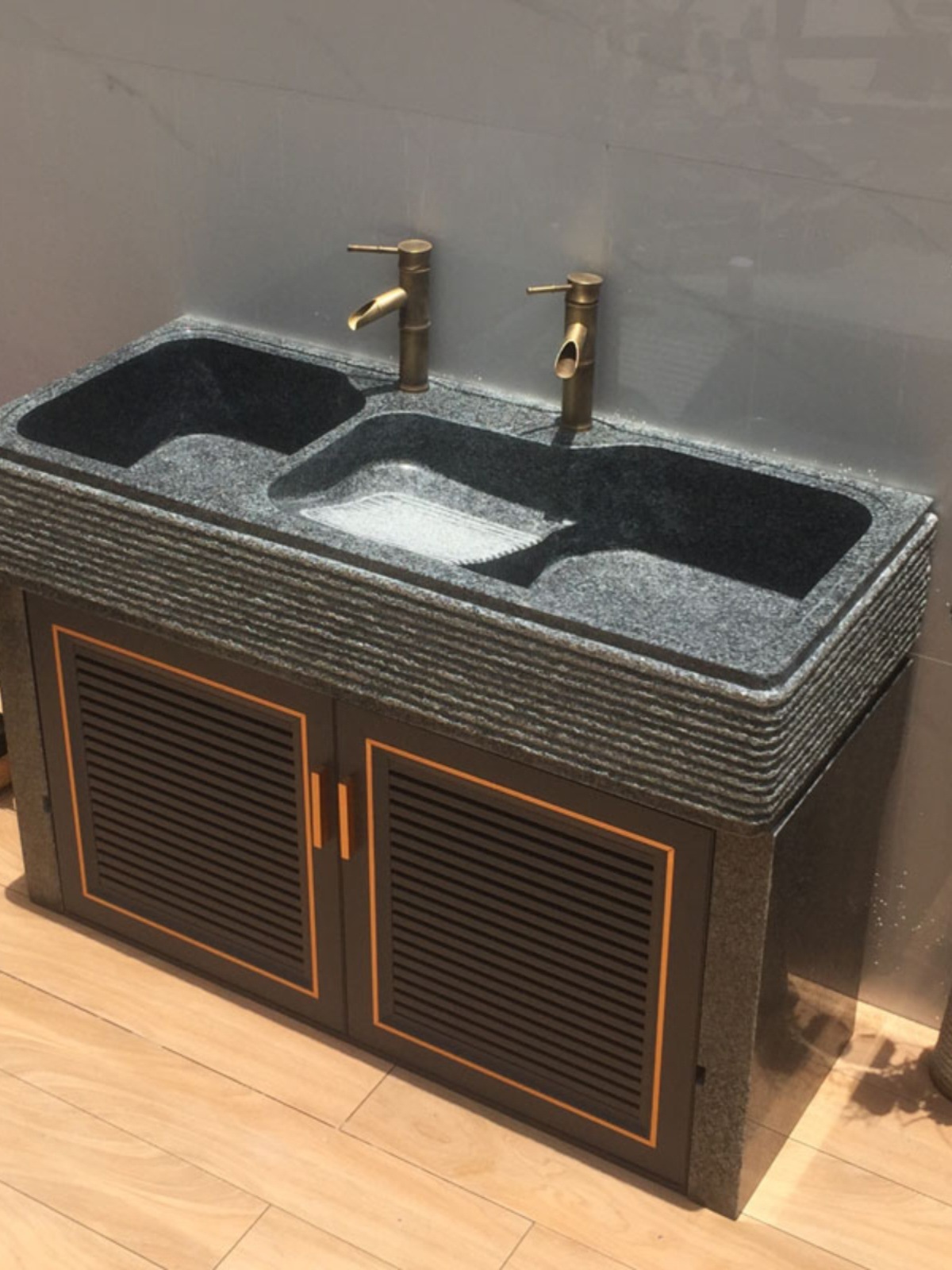 Marble Laundry Sink with Washboard, Double Sink Integrated Cabinet, Outdoor Courtyard Outdoor Sink, Villa Stone Wash Basin
