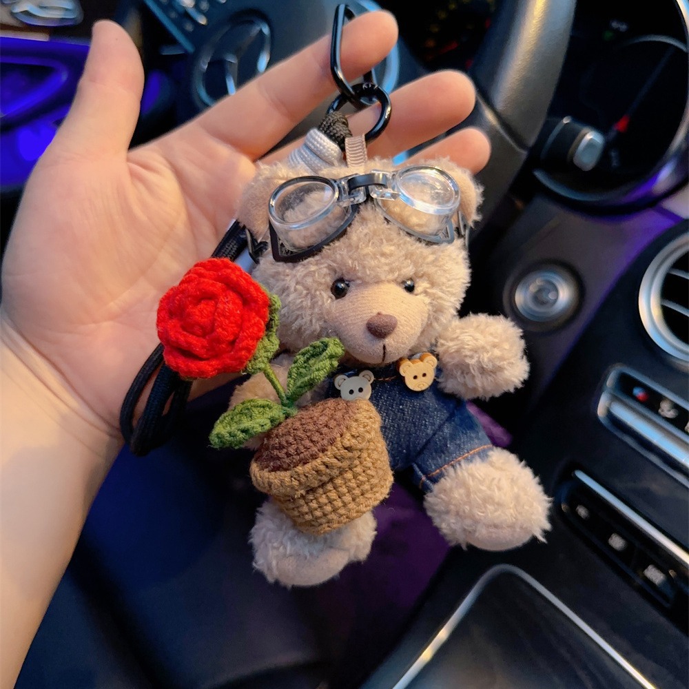 Colgante de coche, oso de peluche creativo, espejo retrovisor de lujo lindo, colgante de coche, colgante de cadena, diosa del interior del coche