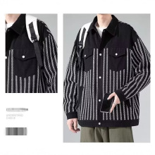 2024秋冬新款潮牌男装竖纹拼色夹克男外套小香风休闲上衣一件代发