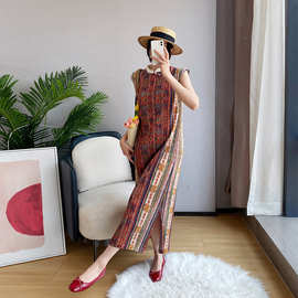 三宅风夏季民族风红色新中式改良旗袍背心裙夏款式度假国风连衣裙