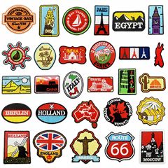 クロスボーダー漫画世界ランドマークパターン刺繍布ステッカー世界旅行バッジ布ラベルコンピュータ刺繍スポット卸売
