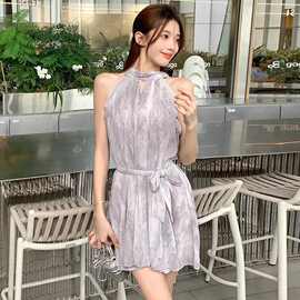 新中式国风挂脖吊带连衣裙女装2025新款夏季小个子小众设计感短裙