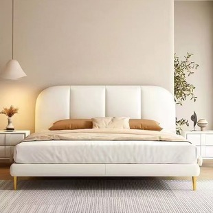 Modern Simple Ins Cream Style Double Solid Wood Bed Minimalist New Style Master Bedroom Bed Internet Celebrity Puff Cloth Bed