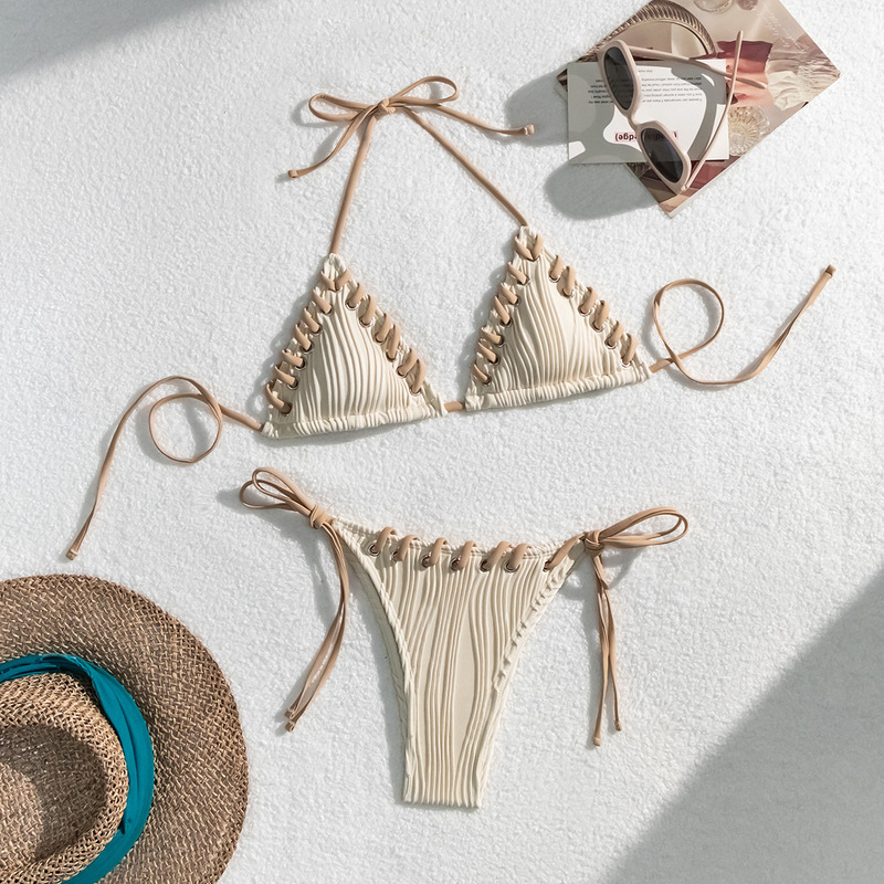 Swimsuit Women's Sexy Solid Color Bikini Suspender Briefs European and American Bikini Women's Beach Vacation Ins Swimsuit