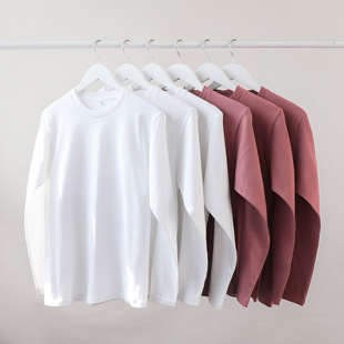230g Heavy Brick Red Long Sleeve Combed Pure Cotton Solid Color T-shirt Simple Shoulder Men's Casual Women's Retro All-match Trendy
