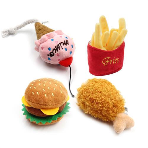 New Style French Fries Burger Pet Plush Talking Toy Dog and Cat Fun Chew Resistant Toy for Dogs Wholesale