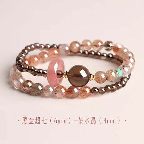 Natural Amethyst Good Luck Beads Double Circle Bracelet for Women, Pink Crystal, Garnet, Aquamarine, Strawberry Crystal, Agate Running Ring Bracelet