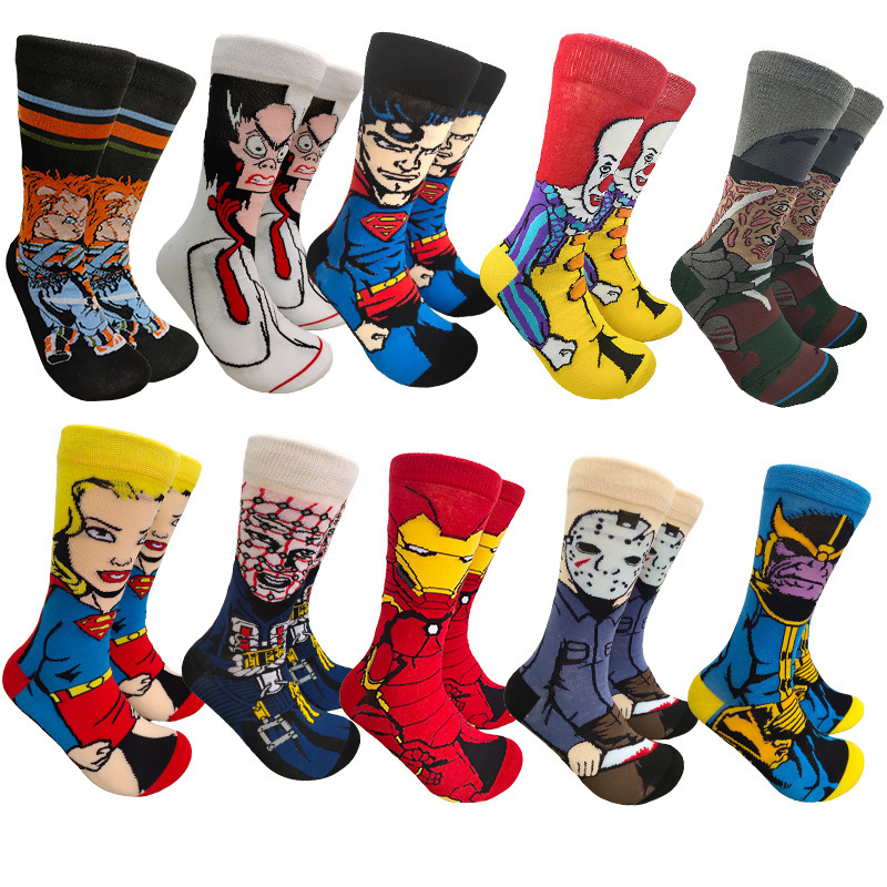 Cartoon animation cross-border socks new iron man tide cotton socks tube European and American tide ghost baby Batman