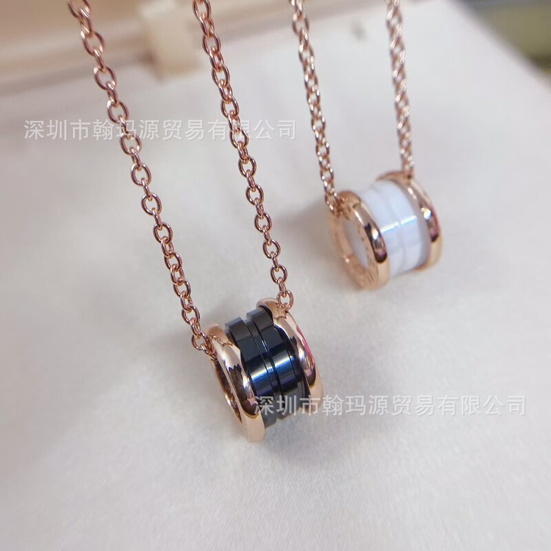 s925 スターリングシルバー Baojia チャリティスモールウエストスプリングブラックとホワイトセラミックネックレス CNC クラフトファッションライト高級鎖骨チェーン|undefined