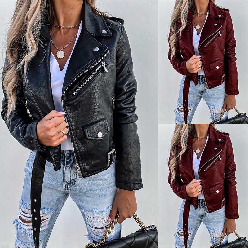 Cross-Border European and American Russian Export Women's Clothing New 2025 Spring and Summer Jacket Pu Leather Jacket Motorcycle Short Zipper