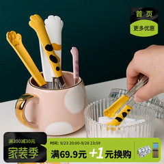 批發日本創意可愛貓爪食品夾不鏽鋼耐高溫防燙夾牛排夾沙拉麵包方