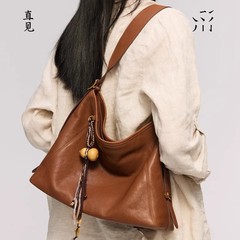 新款【徐艺洋同款】直见一撇hobo包中号植鞣真皮单肩黑夏托特女包