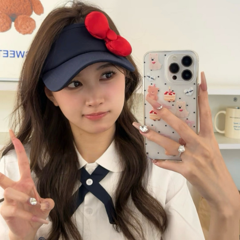 かわいい女の子ハローキティ夏の日焼け止め中空帽子リボン立体中空帽子サイクリング屋外サンシェード|undefined