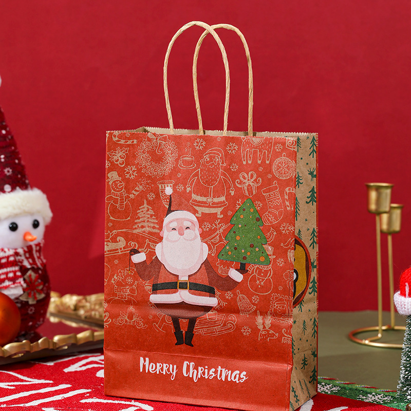 卸売クロスボーダークリスマストートバッグクラフト紙漫画ギフト包装袋サンタクロースショッピングフラットバッグ|undefined