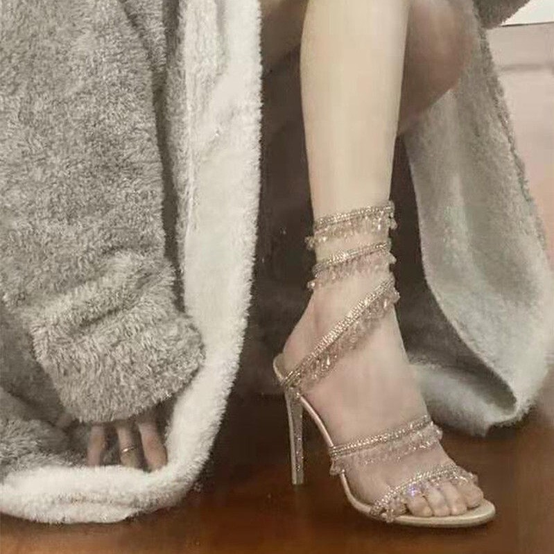 Rhinestone Snake-Shaped Winding Sandals for Women 2026 Summer New Style One-Strap Crystal Pendant High-Heeled Sandals with Thin Heels in Fairy Style Rhinestone Snake-Shaped Winding Sandals for Women 2026 Summer New Style One-Strap Crystal Pendant High-Heeled Sandals with Thin Heels in Fairy Style
