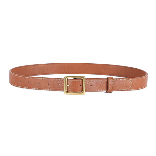 Retro cowhide belt for women Japanese versatile simple belt Korean version square buckle ins cowhide belt men and women trendy wholesale