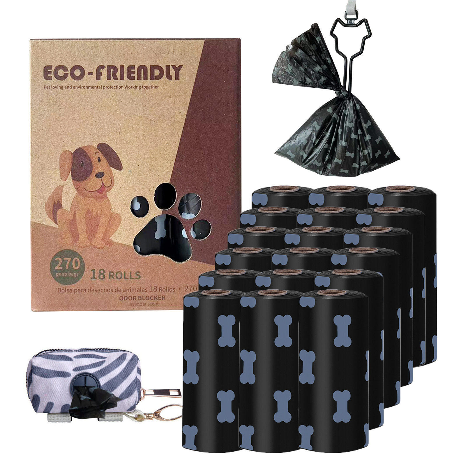 Transfronterizo en stock al por mayor 1,5 Bolsa de basura para mascotas de seda en caja bolsa de caca EPI bolsa de caca degradable bolsa de caca