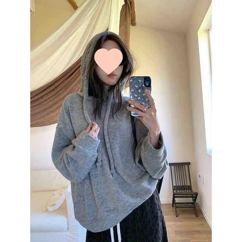 杂色毛圈针织 连帽廓形奶糯感卫衣橡皮粉浅灰色雪尼尔氨纶|undefined