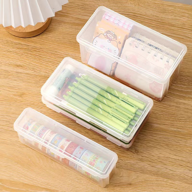 Large-Capacity Stationery Transparent Plastic Box Student Brush Sketch Pen Pencil Box Stationery Box Stackable Storage Box