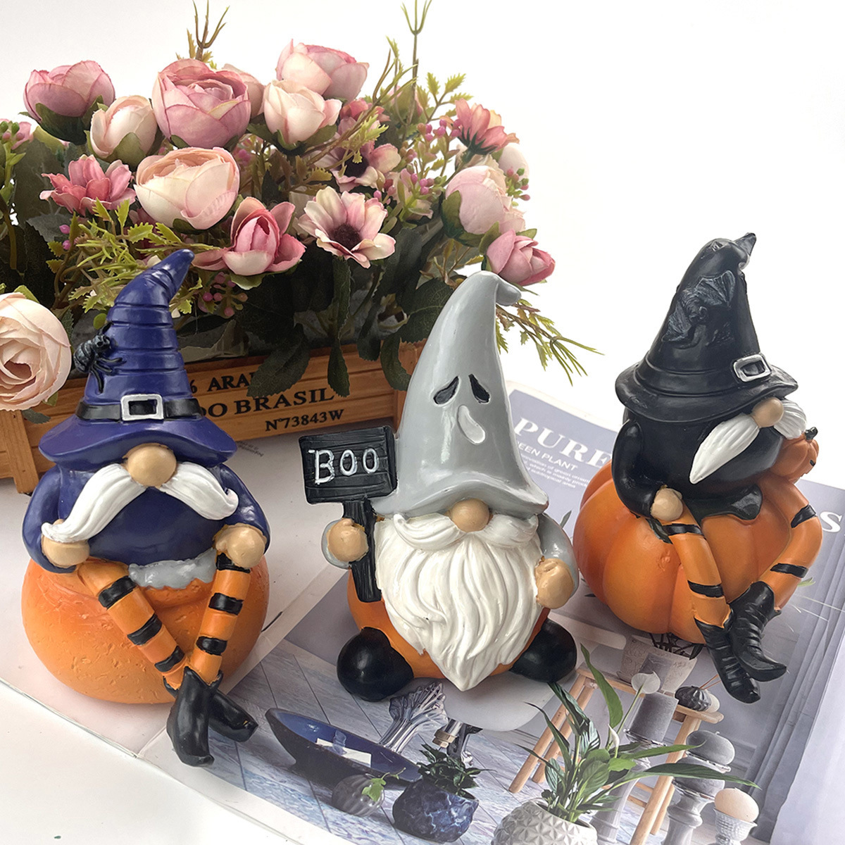 Amazon nuevo Halloween fantasma enano fiesta extraña enano Halloween calabaza enano adornos de resina