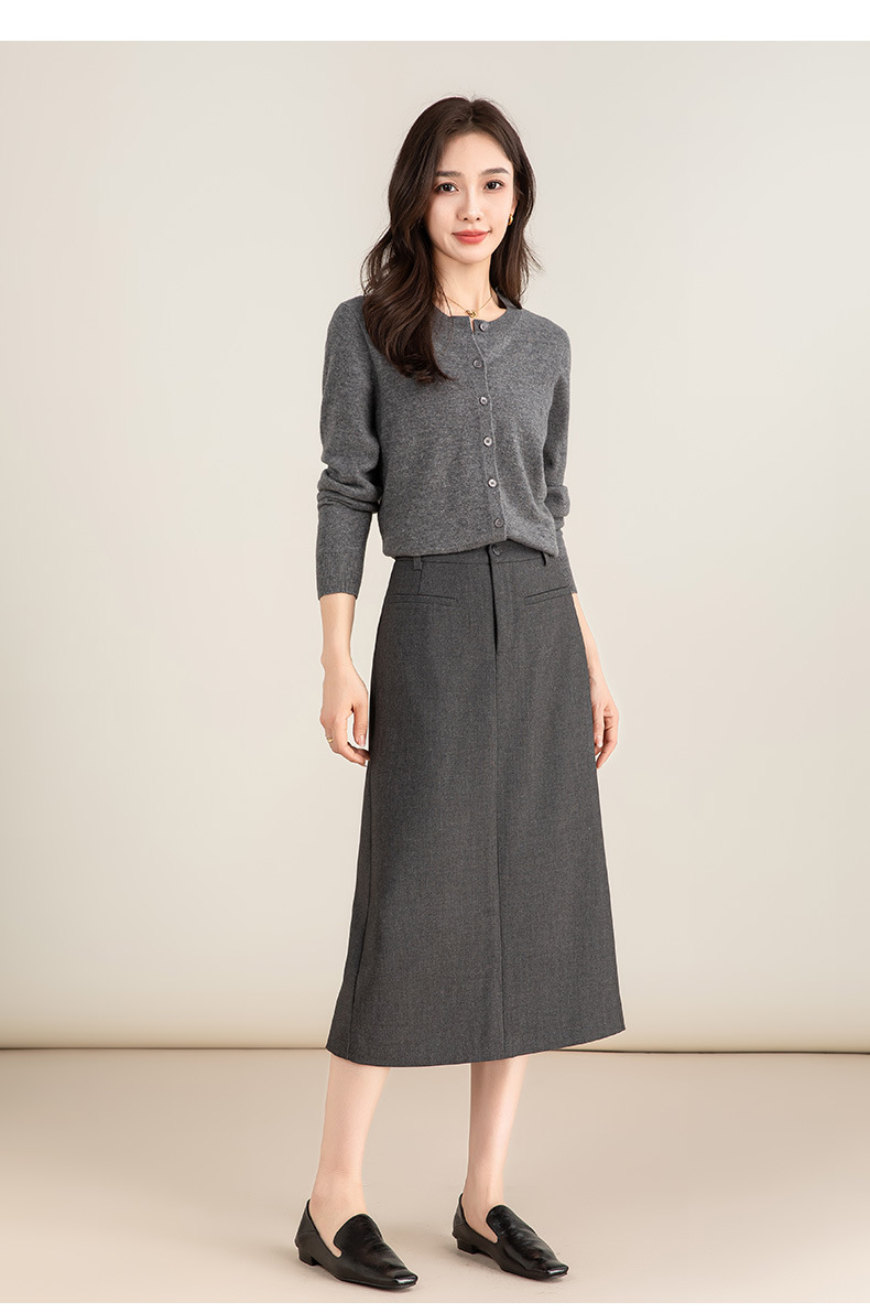 Chân váy midi xẻ tà dáng suông chất len Tencel xám đậm — Màu thẻ chi tiết 24