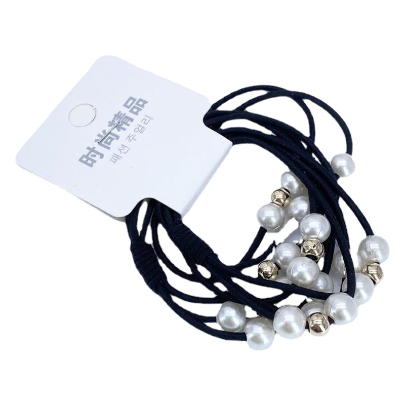 Estilo coreano tres-en-uno perla anudada banda de pelo alta elástica hecha a mano anudada banda de pelo 2 yuanes tienda