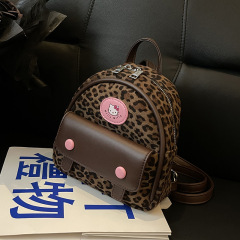 秋季复古小众豹纹包包女生2025新款通勤百搭背包迷你双肩小书包