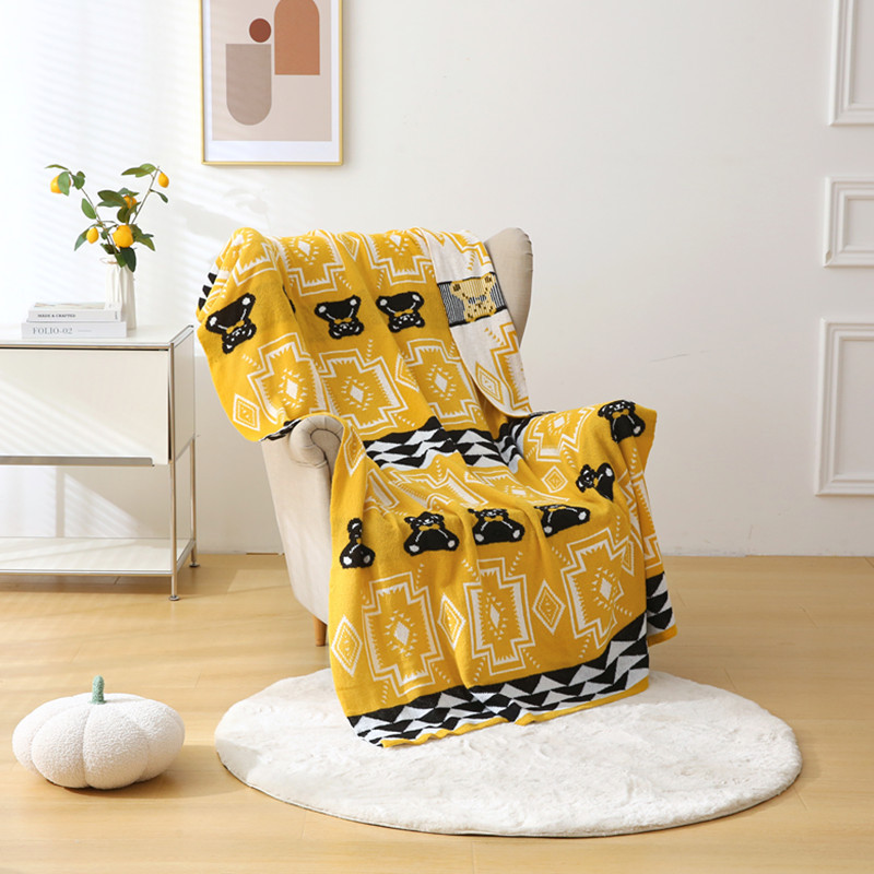 北歐ins復古比克熊毛線毯子針織毯床尾毯沙發毯搭巾空調毯嬰兒毯