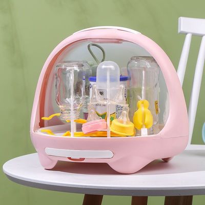 宝宝奶瓶储存盒滑盖可爱便携式带盖防尘沥水晾干架婴儿奶瓶收纳箱|ru