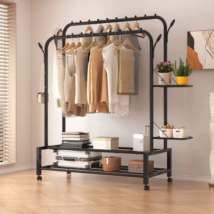 【업그레이드 선반】 블랙 2단 - 바퀴형 - 110CM