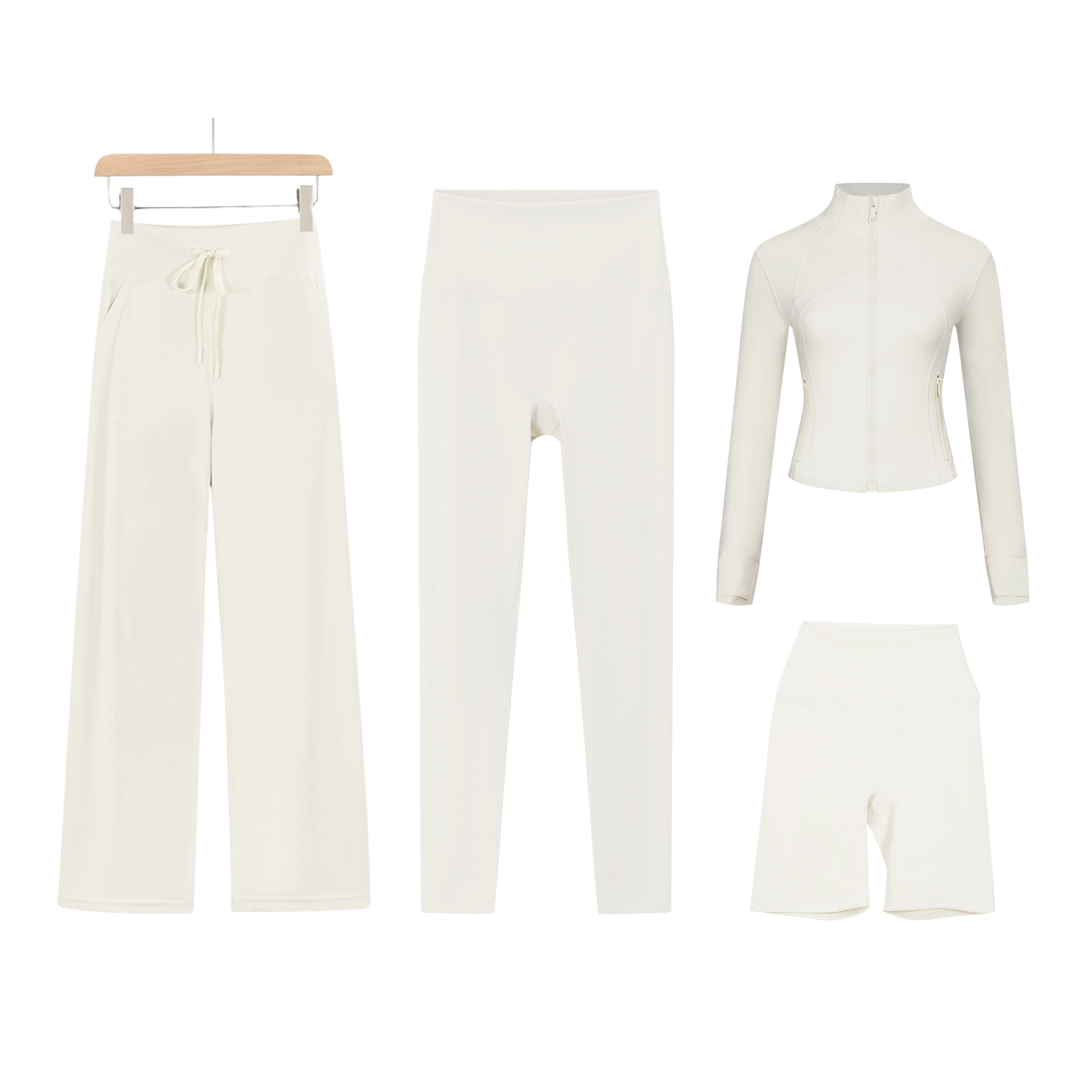 Women's Clothing Women's Four Piece Set Short Jacket Cropped Pants Straight Leg Slim Fit Outerwear Elastic Band Sportswear_voghion.com