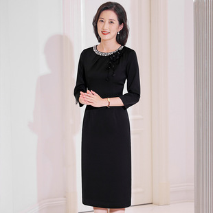 Black High-End Slimming Plus-Size Evening Dress New Chinese Style Elegant Dress for Women Autumn and Winter New Model