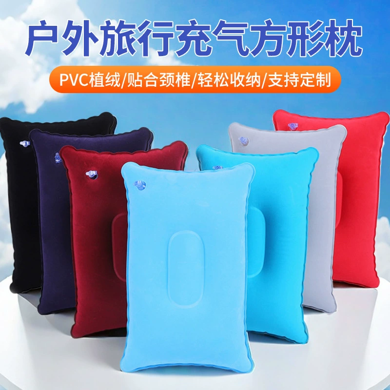 Надувная подушка для путешествий на дальние расстояния, подушка для кемпинга на открытом воздухе, портативная флокированная подушка для экстренных ситуаций, компактная для хранения.