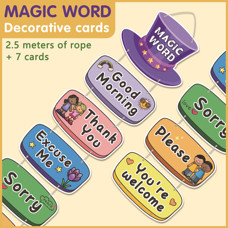 Classroom Literacy Cards Decoration Environment Creation English Polite Expressions Learning Cards String Flags Hanging Flags Word Cards