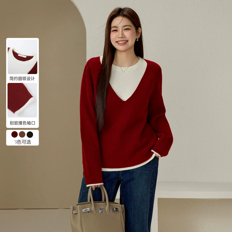 [Не кропотливо подделка двух частей дизайна ленивый свитер] Flagy Show большой размер женский топ, толстый мм зимний новый