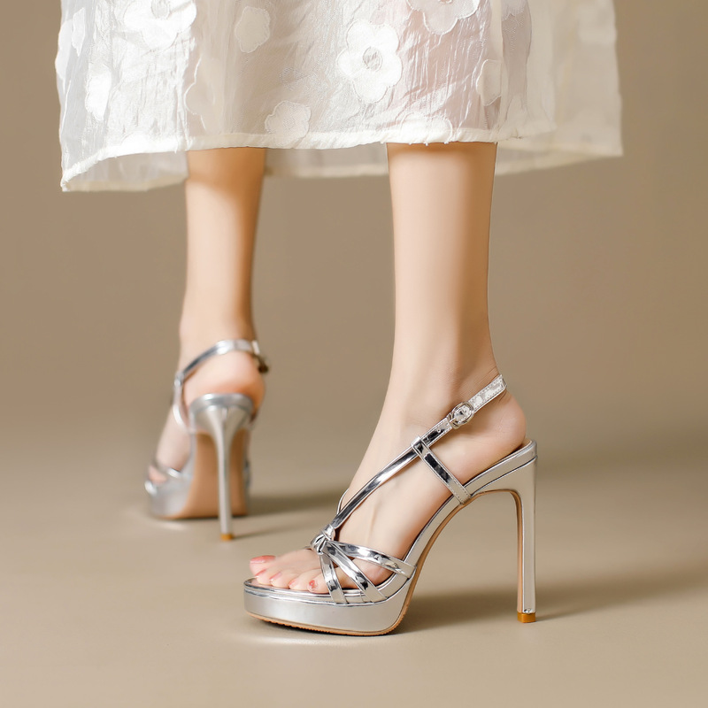 987-3 French Fairy Style 12cm High Heels with Thin Heels, Waterproof Platform, Open Toe, Fashionable Thick Sole, Versatile Sandals That Go with Skirts