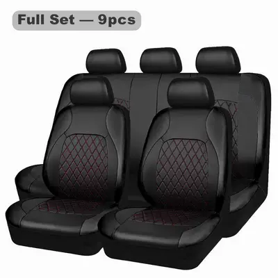 Cross-Border Foreign Trade Car Seat Seat cushion, seat cover - black-and-red-line-9-piece-set