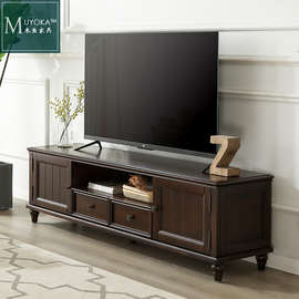 木鱼家具美式实木电视柜客厅家具组合地柜茶几组合黑胡桃色儿童