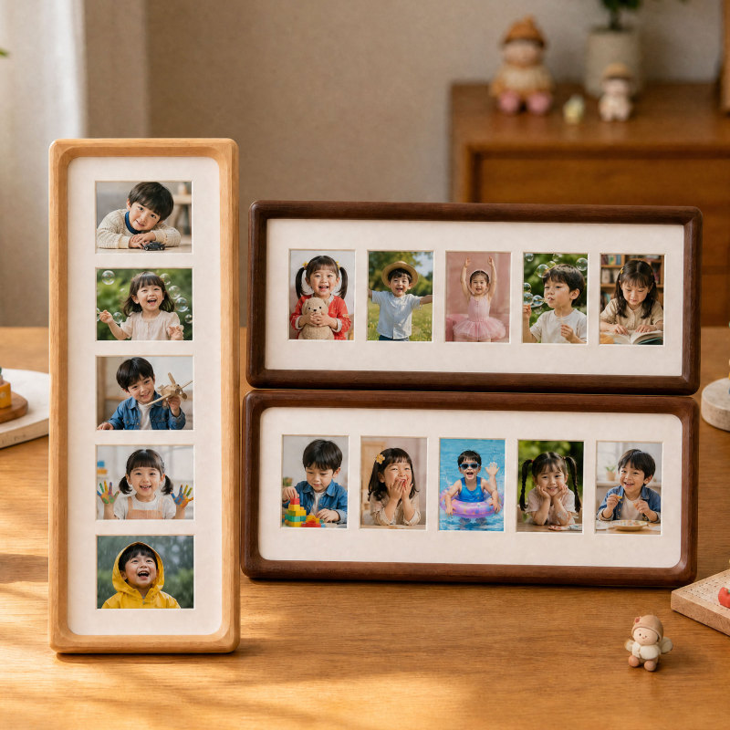 Polaroid Solid Wood Mortise and Tenon Photo Frame Display Stand with Multiple Grids for 3inch Photos DIY Couple Children Wedding Photo Frame