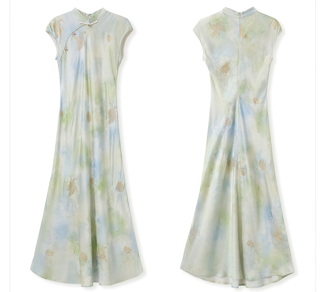 Váy Qipao cải tiến cao cấp phong cách Trung Quốc mới, in họa tiết tinh tế, cổ đứng ôm sát N5008 — Hiển thị màu xanh chi tiết 21
