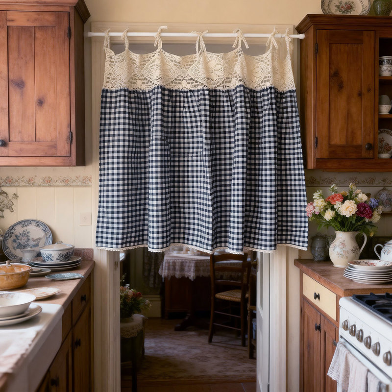 Sea Salt Hazelnut~Crystal Clear Deep Blue Cotton Plaid Crochet Granny Style American Half Curtain Door Curtain Small Window Curtain Sea Salt Hazelnut~Crystal Clear Deep Blue Cotton Plaid Crochet Granny Style American Half Curtain Door Curtain Small Window Curtain