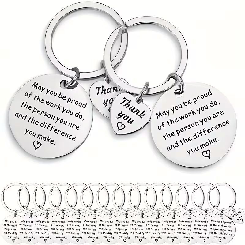 Stainless steel long round keychain, an inspirational small gift for parents and friends, backpack pendant, metal car key engraving