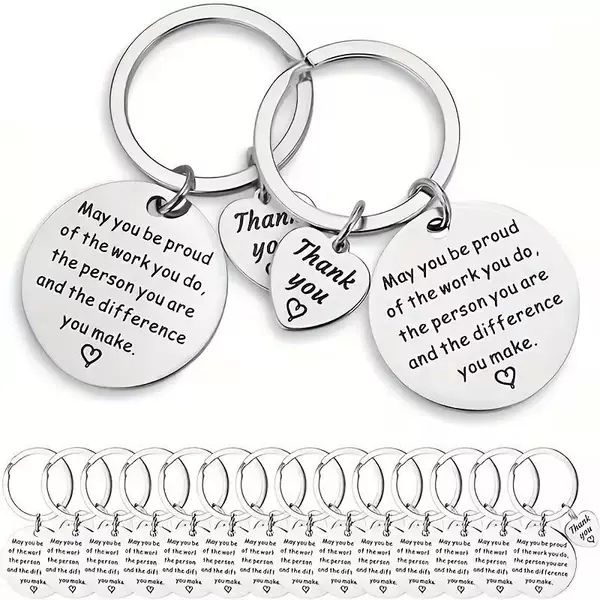 Stainless steel long round keychain, an inspirational small gift for parents and friends, backpack pendant, metal car key engraving