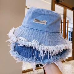 デニムフィッシャーマンハット レディース 春夏 ウォッシュ加工 ダメージ加工 ローエッジ 日焼け止め帽子 韓国風 小顔 アウトドア プレーンハット トレンド