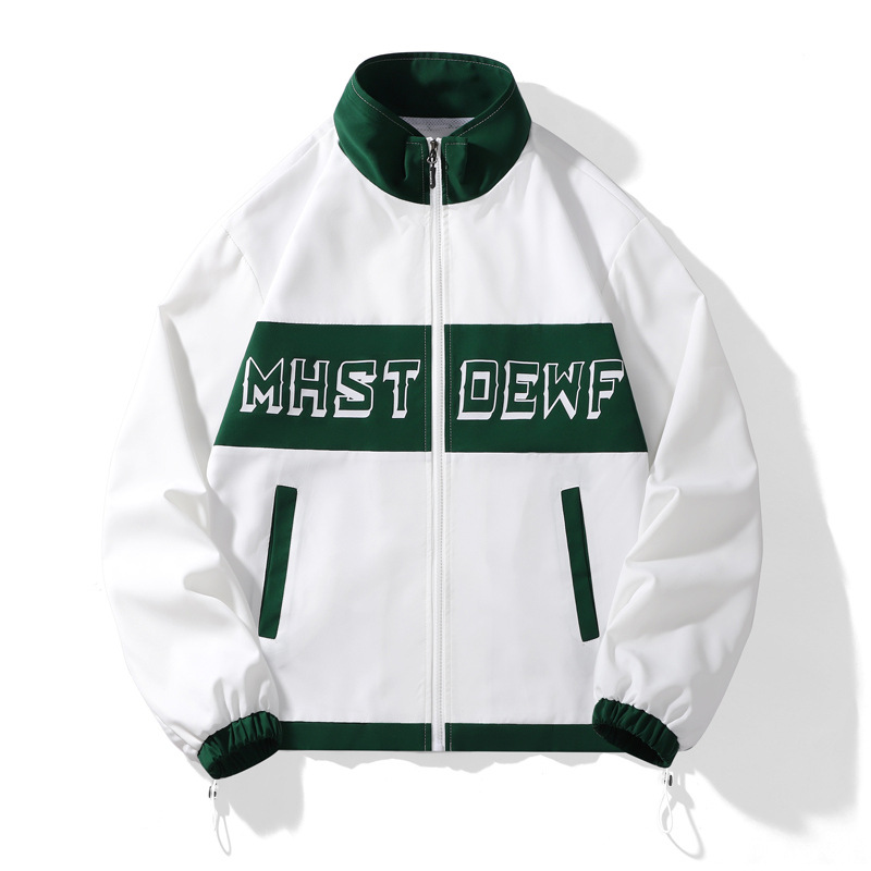 Chaqueta de tendencia masculina versátil juvenil chaqueta casual versión suelta impresión de letras chaqueta de cuello vertical chaqueta chaqueta hombre